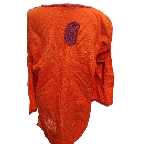 Kikisol Cotton Hippie Top Embroidered Orange Boho Size XL - Picture 6 of 11